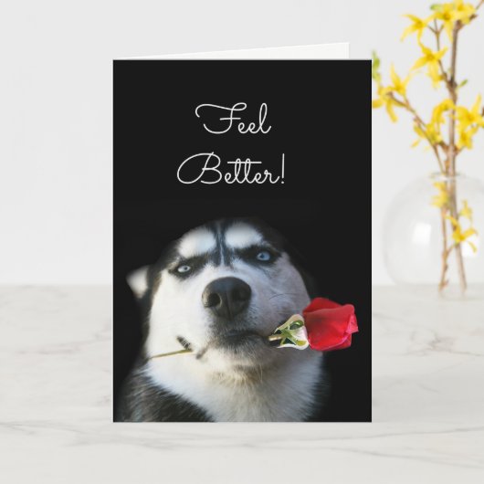 Cute Dog en Bloem Voelen zich beter goed Kaart (Gele Bloem)