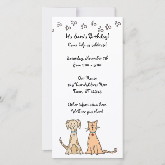 Cute Dog en Cat Birthday Invitation (Voorkant)