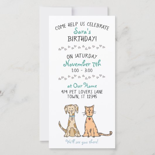 Cute Dog en Cat Birthday Invitation (Voorkant)