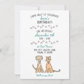 Cute Dog en Cat Birthday Invitation Kaart (Voorkant)
