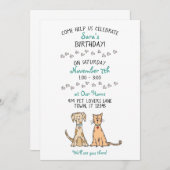 Cute Dog en Cat Birthday Invitation Kaart (Voorkant / Achterkant)