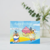 Cute Dog en Cat Lover Cartoon Birthday Briefkaart (Staand voorkant)