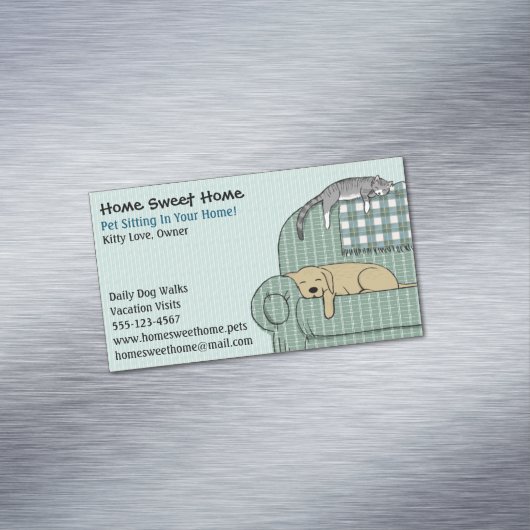 Cute Dog en Cat Pet Sitting Animal Care Magnetisch Visitekaartje (Voorbeeld)