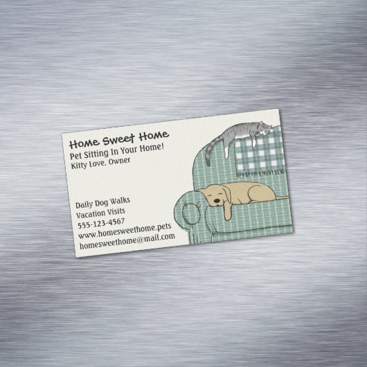 Cute Dog en Cat Pet Sitting Animal Care Visitekaartje Magneet (Voorbeeld)