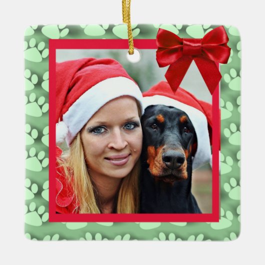 Cute Dog en Eigenaar kerstversiering Keramisch Ornament (Voorkant)