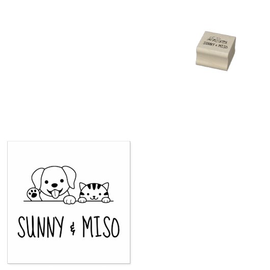 Cute Dog en Tabby Cat Custom Names Rubberstempel (Gestempeld)