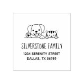 Cute Dog en Tabby Cat Peeking Family Address Rubberstempel (Afrduk)