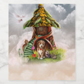 Cute dog en wonderbaarlijke uil wijn etiket (Enkel label)