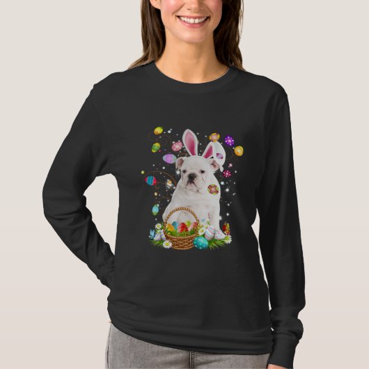 Cute Dog English Bulldog  Easter Day Egg Hunting T-shirt (Voorkant)