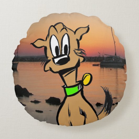 Cute Dog Face Cartoon Kinder Round Pillow Rond Kussen (Voorkant)