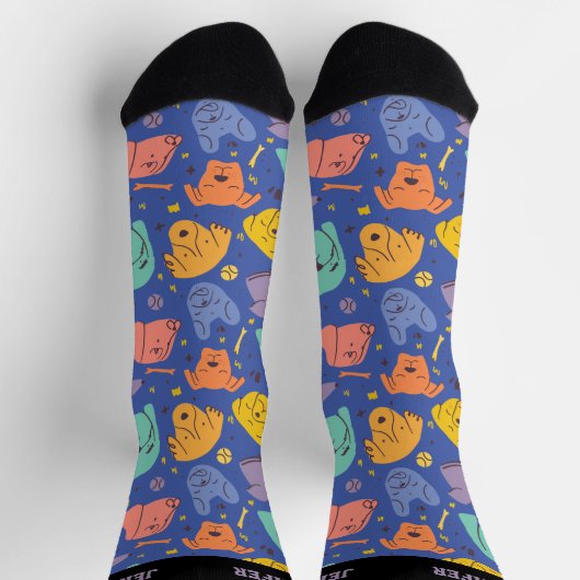 Cute Dog Face Doodle Pattern Retro Puppy Lover Sokken (Top)