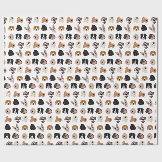 Cute Dog Face Illustration Pattern Cadeaupapier (Vlak)