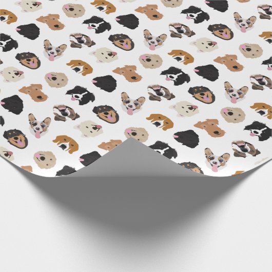 Cute Dog Face Illustration Pattern Cadeaupapier (Hoek)