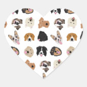 Cute Dog Face Illustration Pattern Hart Sticker (Voorkant)