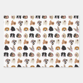 Cute Dog Face Illustration Pattern Inpakpapier Vel