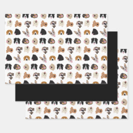 Cute Dog Face Illustration Pattern Inpakpapier Vel