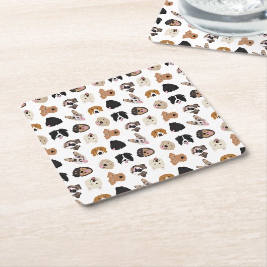 Cute Dog Face Illustration Pattern Kartonnen Onderzetters (Schuin)