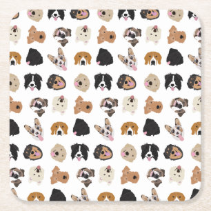 Cute Dog Face Illustration Pattern Kartonnen Onderzetters