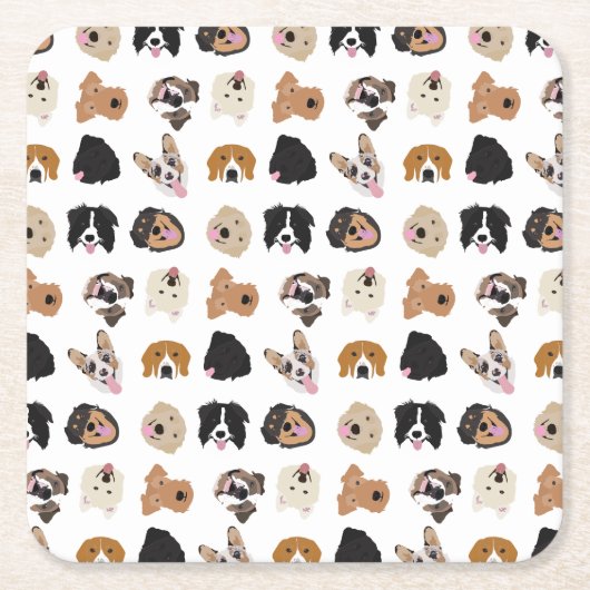 Cute Dog Face Illustration Pattern Kartonnen Onderzetters (Voorkant)