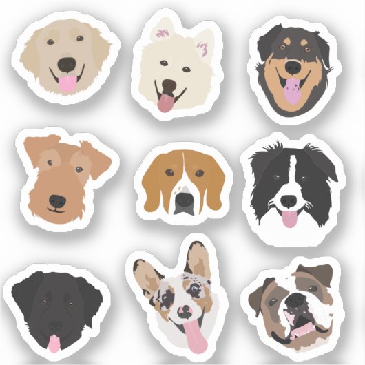 Cute Dog Face Illustration Pattern Sticker (Voorkant)