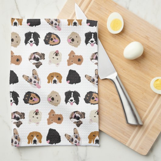 Cute Dog Face Illustration Pattern Theedoek (Quarter Fold)