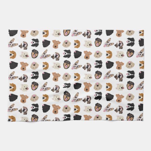 Cute Dog Face Illustration Pattern Theedoek (Horizontaal)