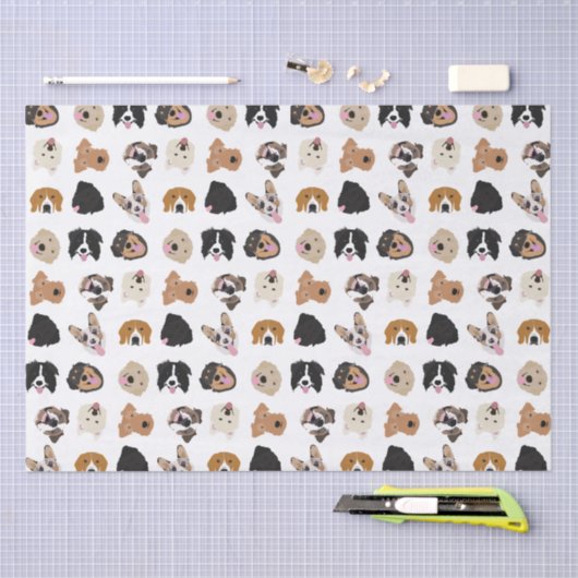 Cute Dog Face Illustration Pattern Tissuepapier (Craft)