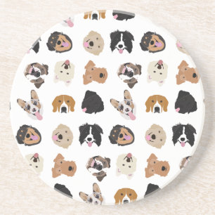 Cute Dog Face Illustration Pattern Zandsteen Onderzetter
