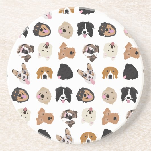 Cute Dog Face Illustration Pattern Zandsteen Onderzetter (Voorkant)