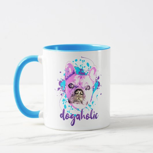 Cute Dog Face Pink Blue Dogaholic Mok (Links)