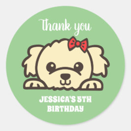 Cute Dog Face Puppy Cartoon kinderen Birthday Part Ronde Sticker