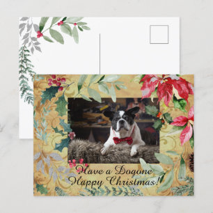Cute Dog Floral Kerstmis Briefkaart