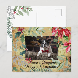 Cute Dog Floral Kerstmis Briefkaart