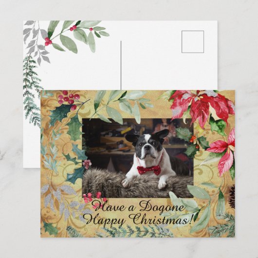 Cute Dog Floral Kerstmis Briefkaart (Voorkant / Achterkant)