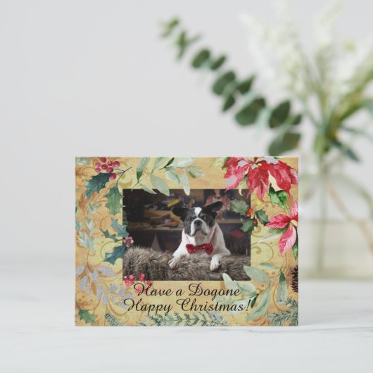 Cute Dog Floral Kerstmis Briefkaart (Staand voorkant)