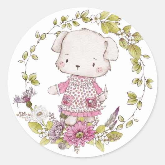 Cute Dog Flowers Sticker (Voorkant)