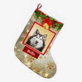 Cute Dog-foto kerststaart Aangepaste naam Grote Kerstsok (Voorkant (Hangend))