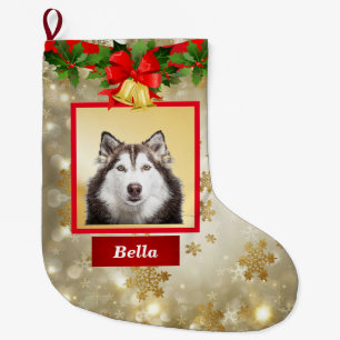 Cute Dog-foto kerststaart Aangepaste naam Grote Kerstsok