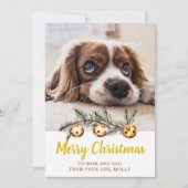 Cute Dog Foto Merry Kerstmis papa Gold Feestdagenkaart (Voorkant)