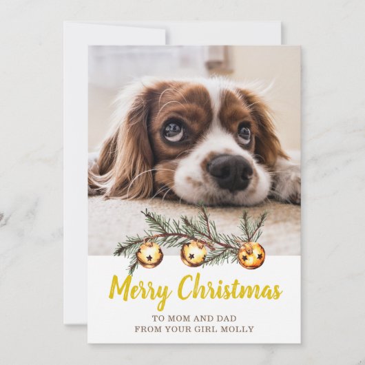 Cute Dog Foto Merry Kerstmis papa Gold Feestdagenkaart (Voorkant)