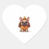Cute Dog Frenchie Thanksgiving Kids Teen Girl Boy  Hart Sticker (Voorkant)