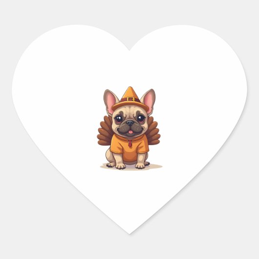 Cute Dog Frenchie Thanksgiving Kids Teen Girl Boy  Hart Sticker (Voorkant)