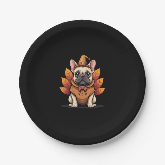 Cute Dog Frenchie Thanksgiving Kids Teen Girl Boy  Papieren Bordje (Voorkant)