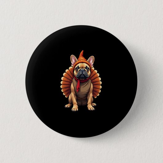 Cute Dog Frenchie Thanksgiving Kids Teen Girl Boy  Ronde Button 5,7 Cm (Voorkant)