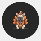 Cute Dog Frenchie Thanksgiving Kids Teen Girl Boy  Ronde Sticker (Voorkant)