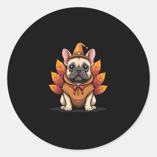 Cute Dog Frenchie Thanksgiving Kids Teen Girl Boy  Ronde Sticker (Voorkant)