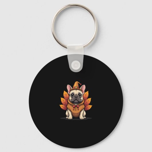 Cute Dog Frenchie Thanksgiving Kids Teen Girl Boy  Sleutelhanger (Voorkant)