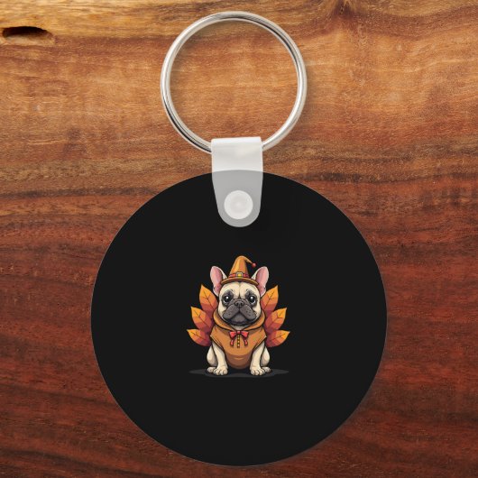 Cute Dog Frenchie Thanksgiving Kids Teen Girl Boy  Sleutelhanger (Voorkant)