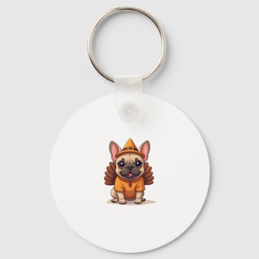 Cute Dog Frenchie Thanksgiving Kids Teen Girl Boy  Sleutelhanger (Voorkant)