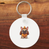 Cute Dog Frenchie Thanksgiving Kids Teen Girl Boy  Sleutelhanger (Voorkant)